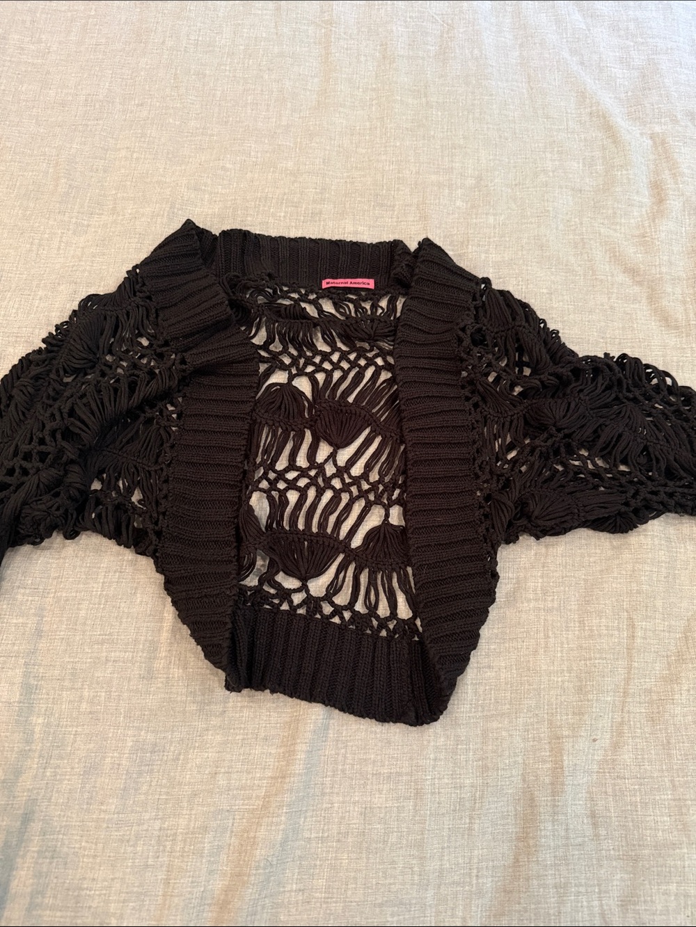 Maternal America Black Open-Weave Cropped Shrug